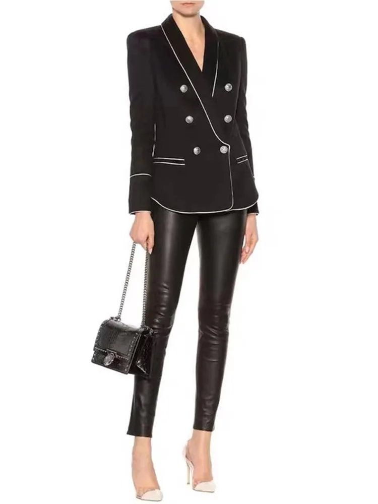 Женский дизайнерский подиумный роскошный элегантный черный блейзер с длинным