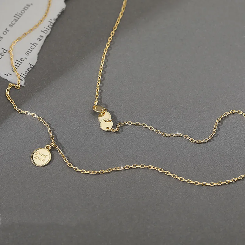 925 Sterling Silver Double-layer Round Bead Pendant Necklace Simple Fashion Female Clavicle Chain dz295 | Украшения и аксессуары