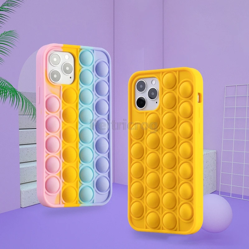 

Easy Decompression Bubble Silicone Phone Case For Iphone 12 11 pro mini XS Max XR X 8 7 Plus SE 2020 Relive Stress Soft Cover
