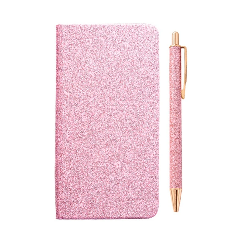 

652E Glitter Powder A6 Notebook with Pen Set Thick Classic Premium Paper Diary Journal 96 Pages Soft Writing Notebook for Women