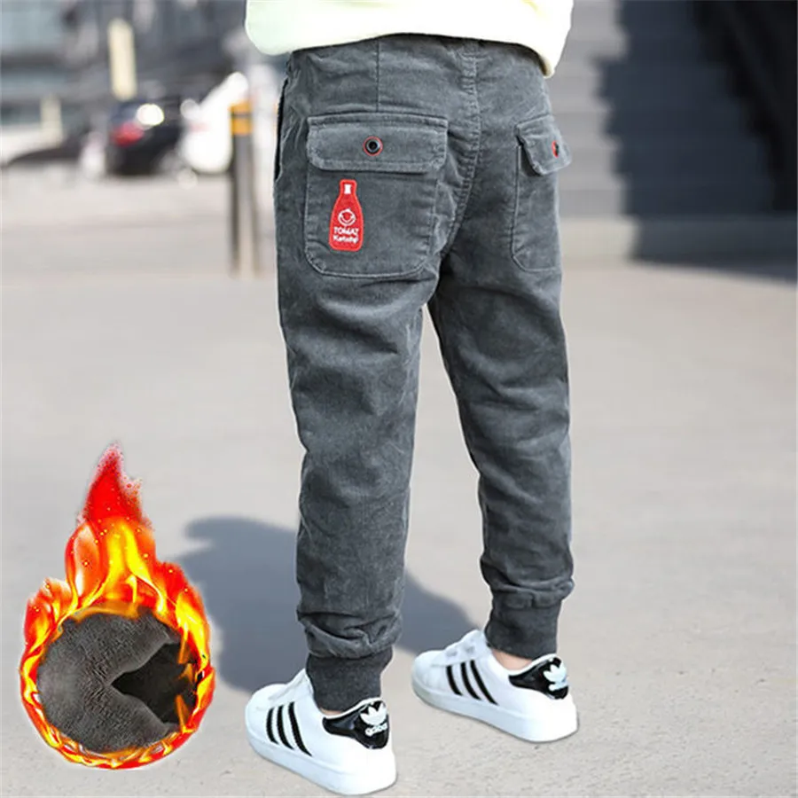 Зимние брюки для мальчиков бархатные теплые вельветовые повседневные модные