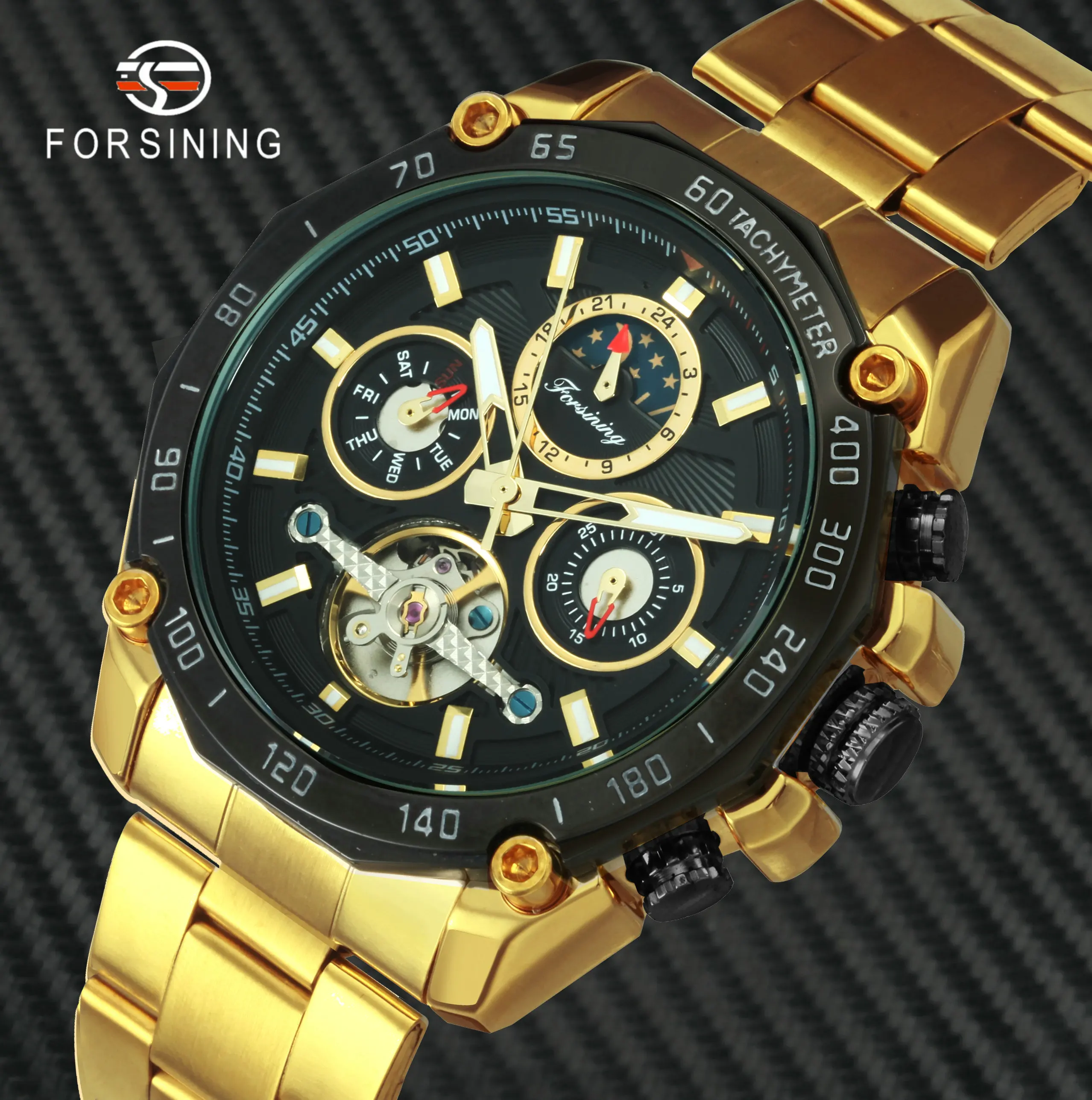 FORSINING Роскошные automatic Tourbillon часы Мужские лучший бренд из нержавеющей стали