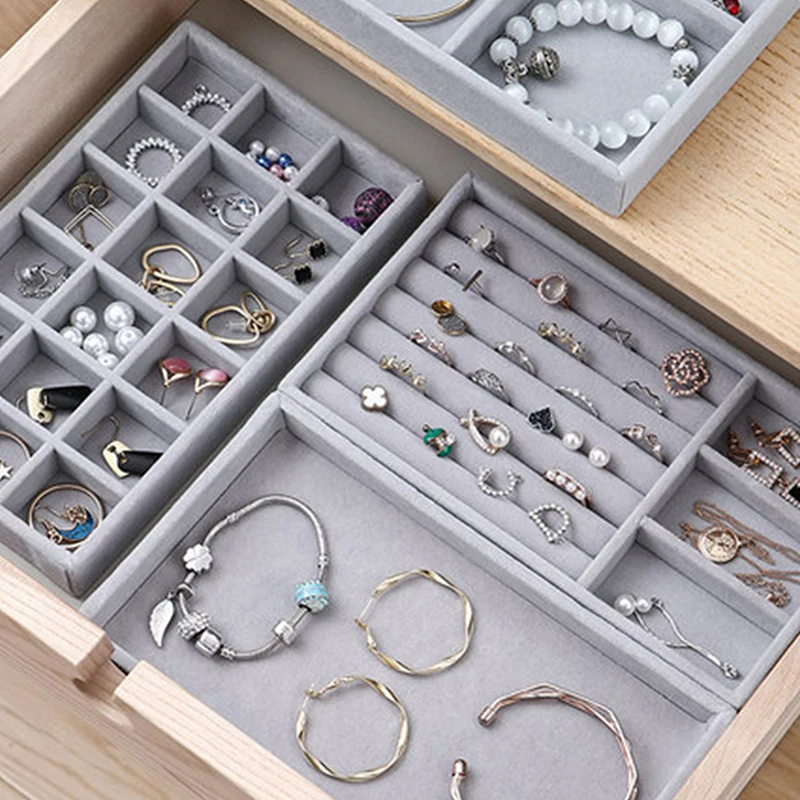 

Jewelry organizer Portable Velvet Ring Jewelry Display Organizer Box Drawer Organizer Tray Earring Jewelry Storage Showcase
