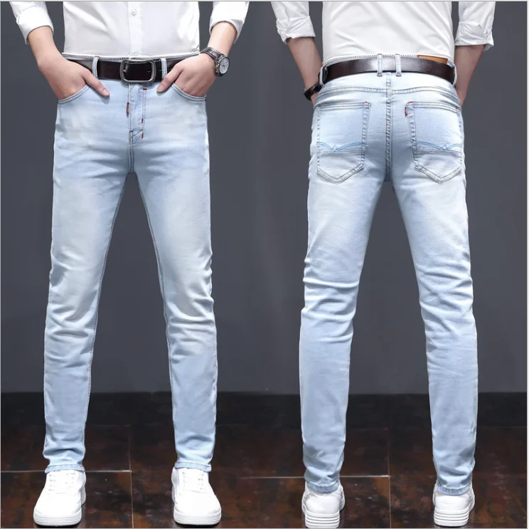 

Loldeal New Men's Jeans Slim Straight Straight Elastic Solid Color Comfortable Casual