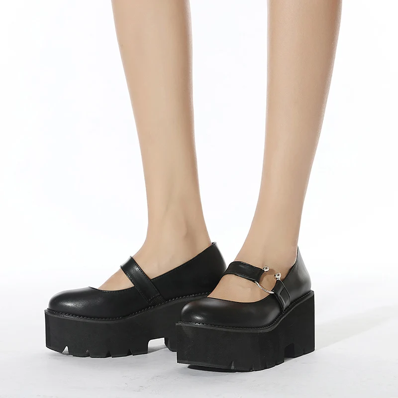 

New Arrival Womens Chunky Heeled Flats Platform Shoes Slip On Big Size 41 42 42 Black qq025