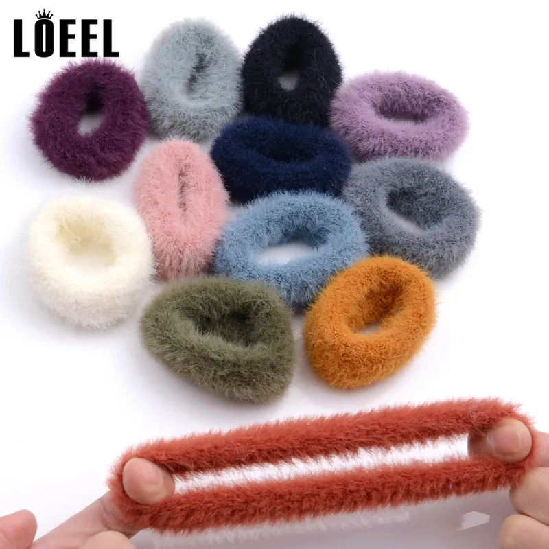 Scrunchies Hair Band Candy Color Ties Headbands Autumn Winter Women Girl Solid Plush Ponytail Holder Accessories |