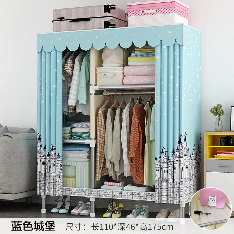 

Simple Wardrobe Cloth Wardrobe Steel Thicken Wardrobe Assembly Fabric All Steel Frame Hanging Wardrobe Thicken Storage Cabinet