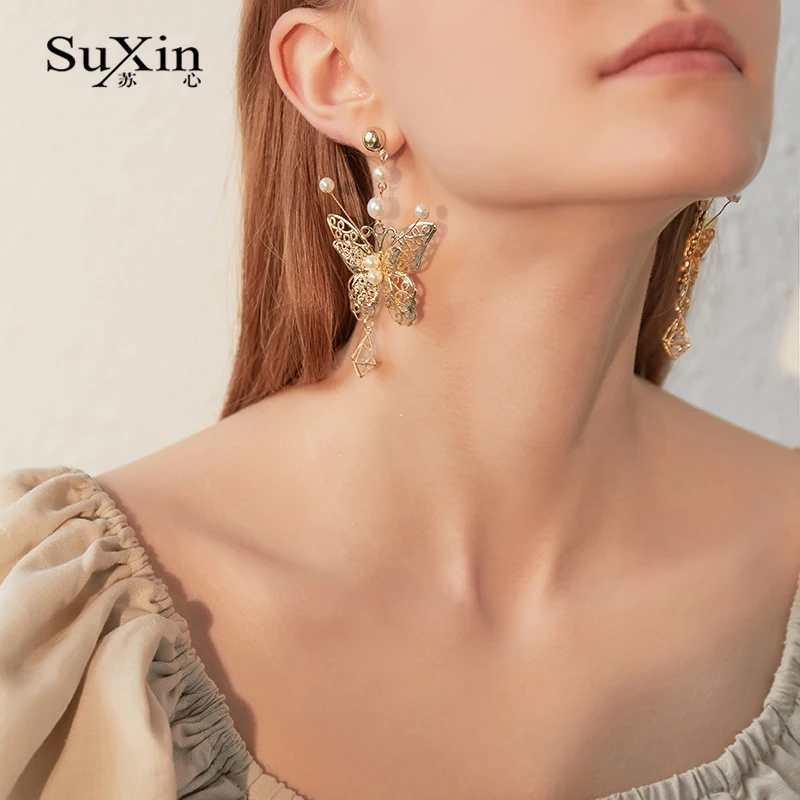 Серьги SuXin 2020 Новые Простые полые резные темпераментные серьги в форме бабочки