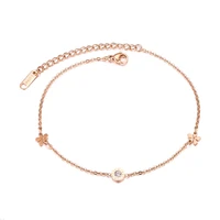 stainless steel small flower roman number cz anklets for women rose gold color charm summer foot jewelry gift dropshipping