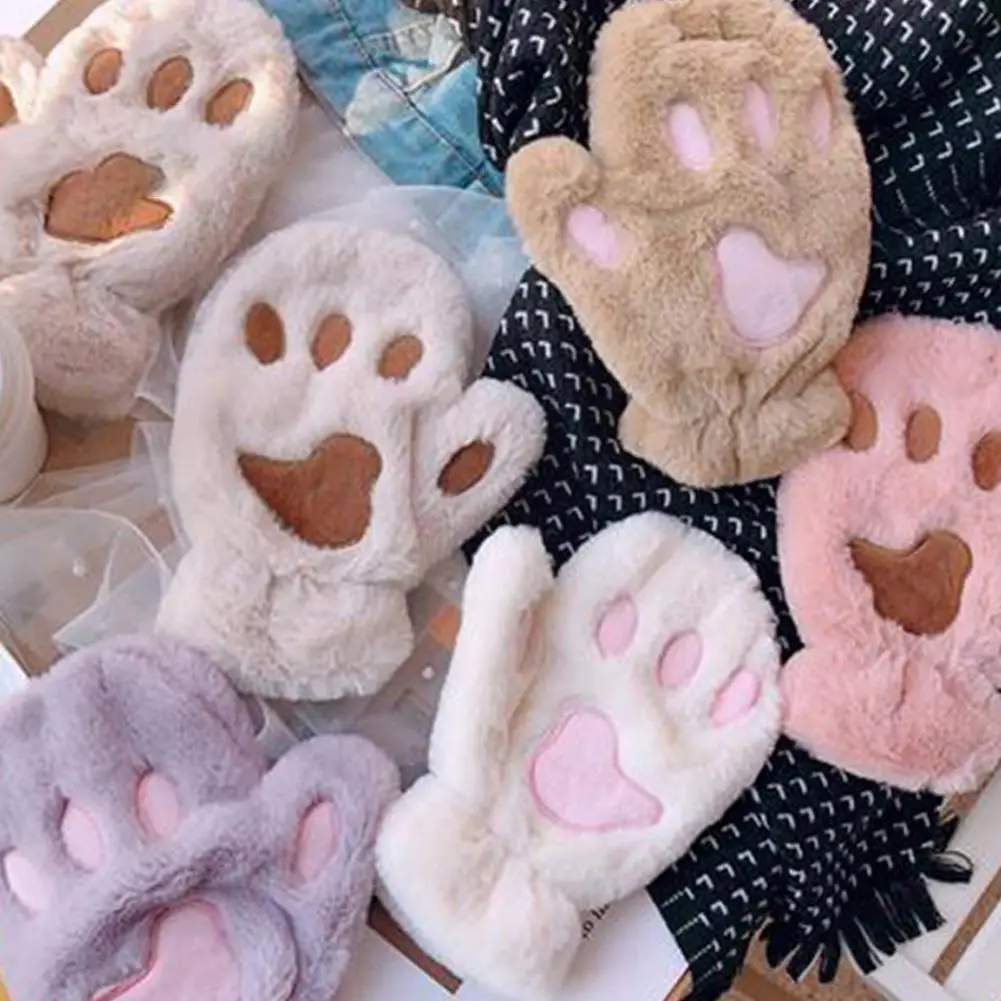 

Kawaii Full Finger Gloves Cute Korean Version Plus Velvet Cats Paw Bear Paw Gloves For Children Child Winter Warm Fashion G V2Y9