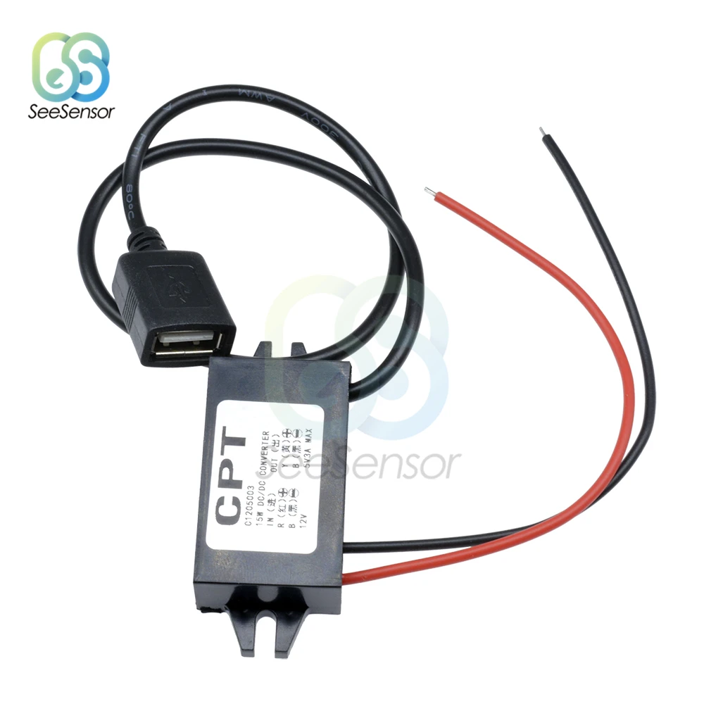 Автомобильный понижающий преобразователь Напряжения DC/DC 12 В в 5 3A 15 Вт USB