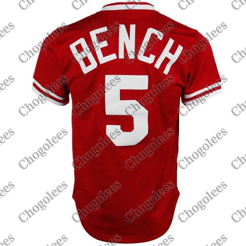 

Jrsei de beisebol johnny bench cincinnati mitchell & ness 1983 copperstown coleo malha treino jrsei