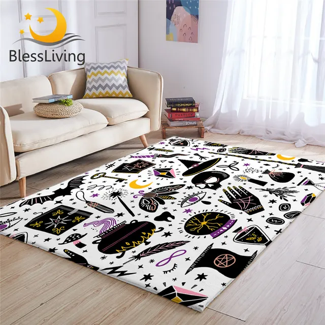 BlessLiving Witchcraft Large Carpet for Living Room Witch Hat Soft Floor Mat Skull Astrology Area Rug 122x183 Alchemy Alfombra 1