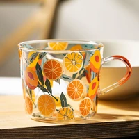 500ml glass tea milk cups with scale coffee mug cartoons yellow peach cactus party creative drinkware tumbler water cups gift