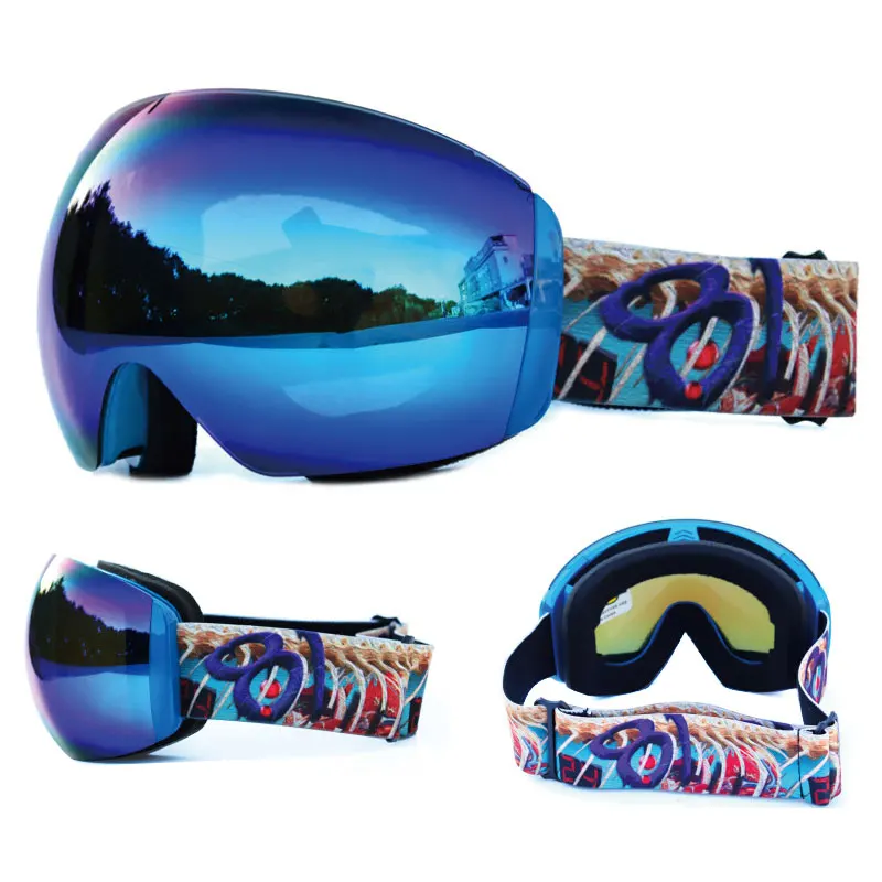 Blue Blue Lens Лыжные очки двухслойные Поляризованные линзы для катания на лыжах противотуманные UV400 очки для сноуборда мужские женские лыжные Чехол для очков - Цвет: Blue Blue Lens