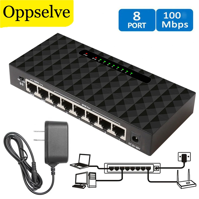 

8Port Switch Ethernet Smart Switcher 100/1000Mbps High Performance Internet Exchange Adapter Full Duplex Gigabit for Routers