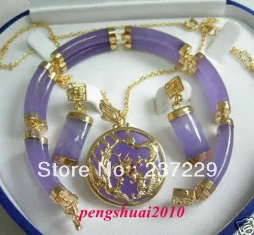 Оптовая цена ^^^ Noblest 18KGP кулон с фиолетовым камнем ожерелье 2-рядный браслет серьги