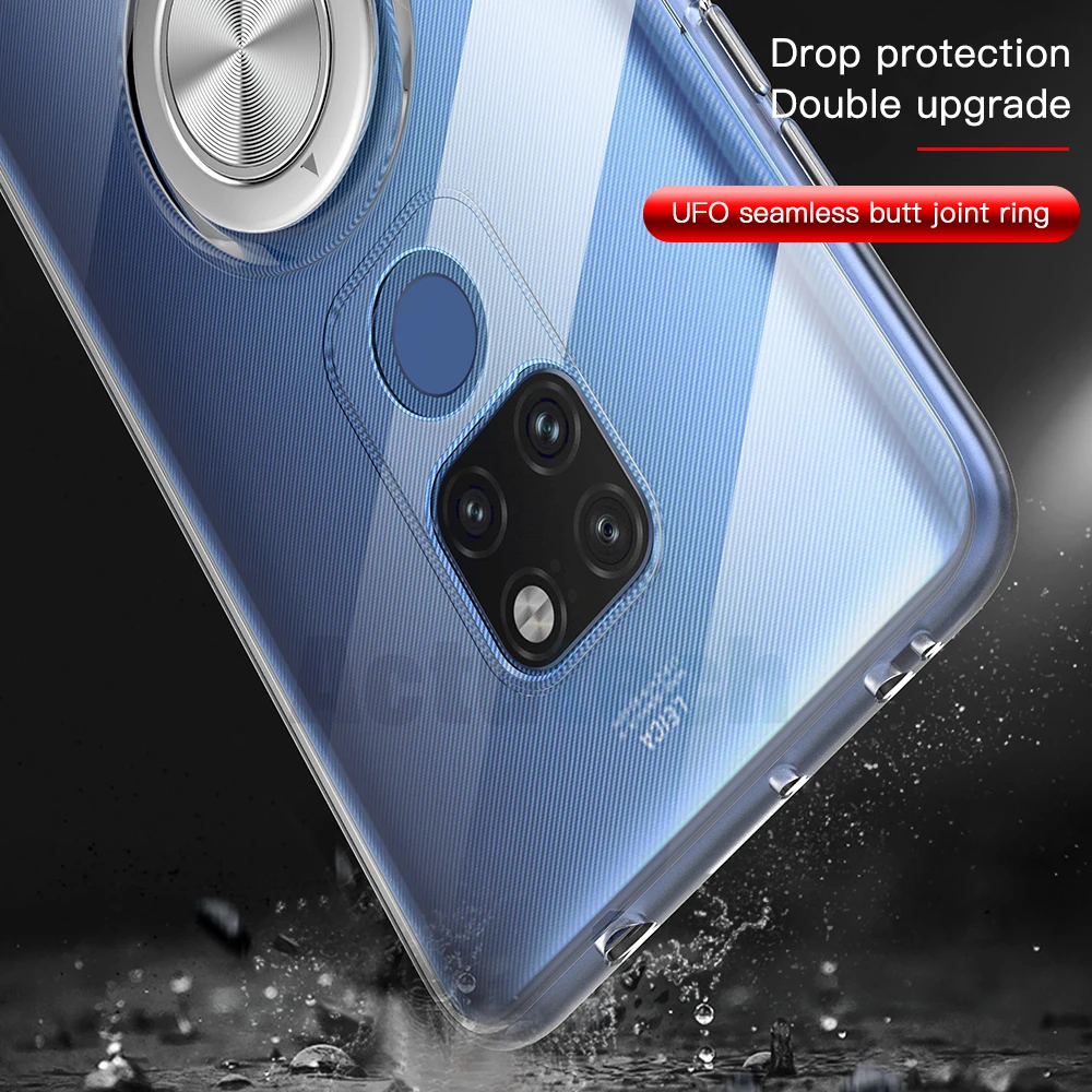 

Magnetic Car Holder Case For Huawei Mate 20 Lite Pro Full Cover Transparent Case For Huawei P30 Lite Pro Finger Ring Stand Case