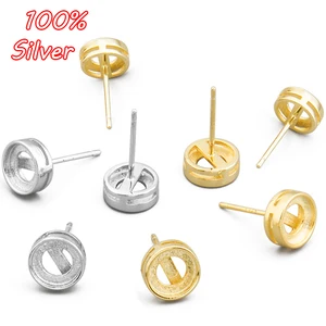 Основа для камеи из 925 пробы и серебра с серьга с пустым основанием, подходит для серьги с плоским основанием 6 мм, принадлежности для изготовления ювелирных изделий