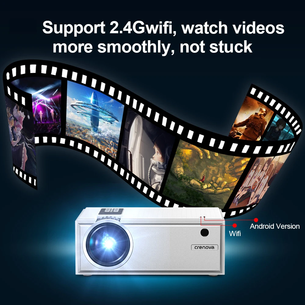 CRENOVA Лучшая Android видео проектор C8 1280*720P родное разрешение с Wi-Fi Bluetooth домашний кинотеатр кинопроектор