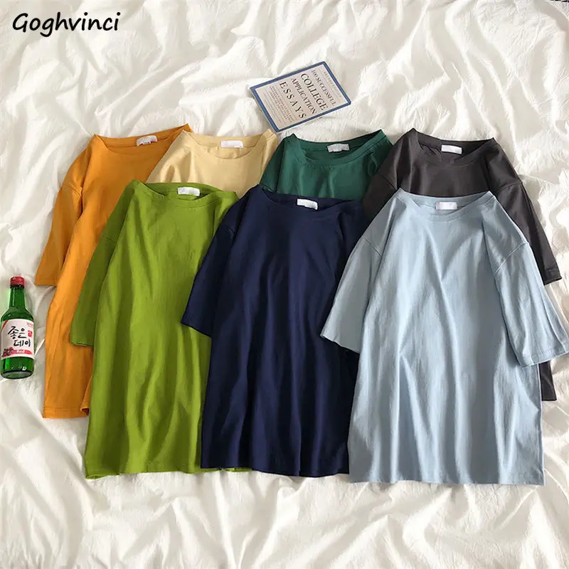 

Футболка женская с коротким рукавом, свободная Классическая Базовая дышащая рубашка в стиле ольччан, разные цвета, для студентов, BF Couple