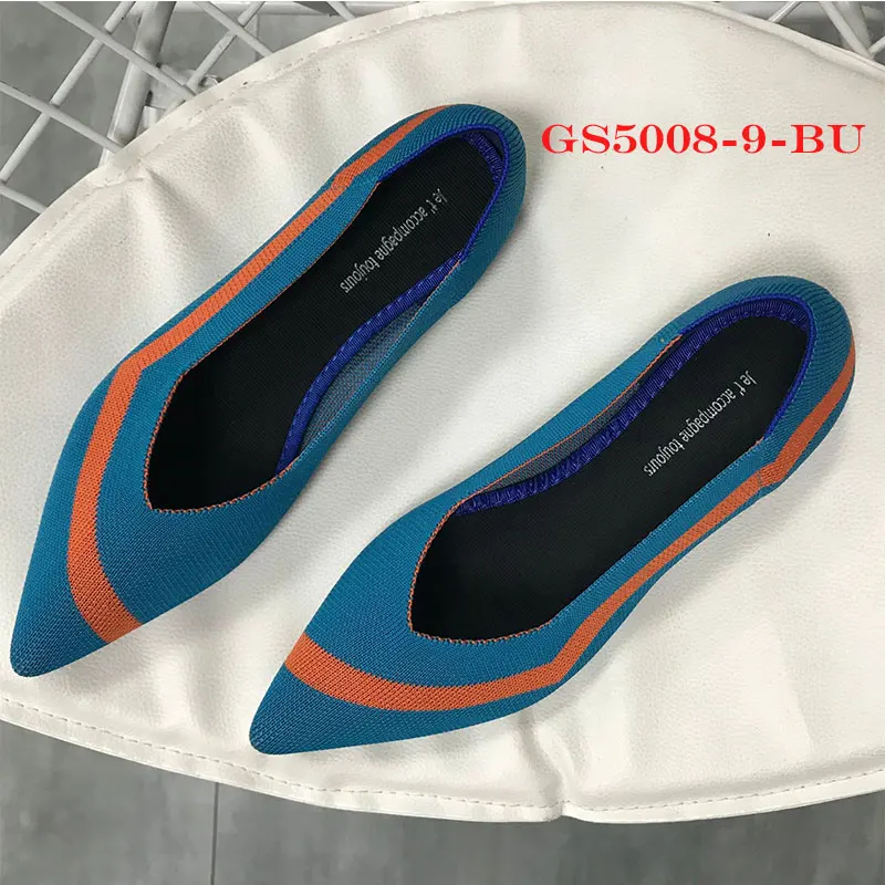 5008-9-BU Flats Genshuo/Женская обувь на плоской подошве; Zapatos de Mujer; женские балетки на плоской подошве; слипоны с острым носком; женская повседневная обувь; мягкие лоферы - Цвет: 5008-9-BU Flats