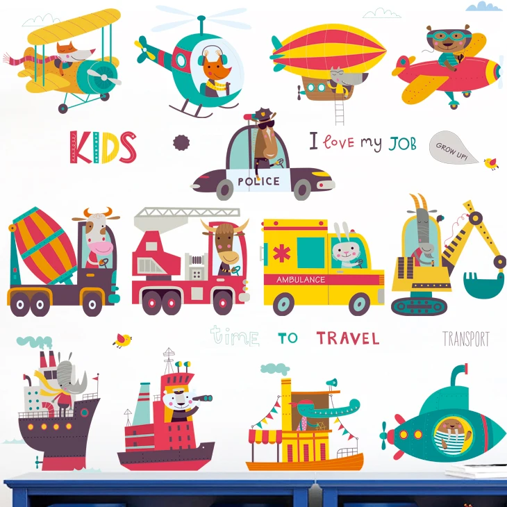 DIY автомобиль самолет детская комната стикер стены мультфильм картинки для