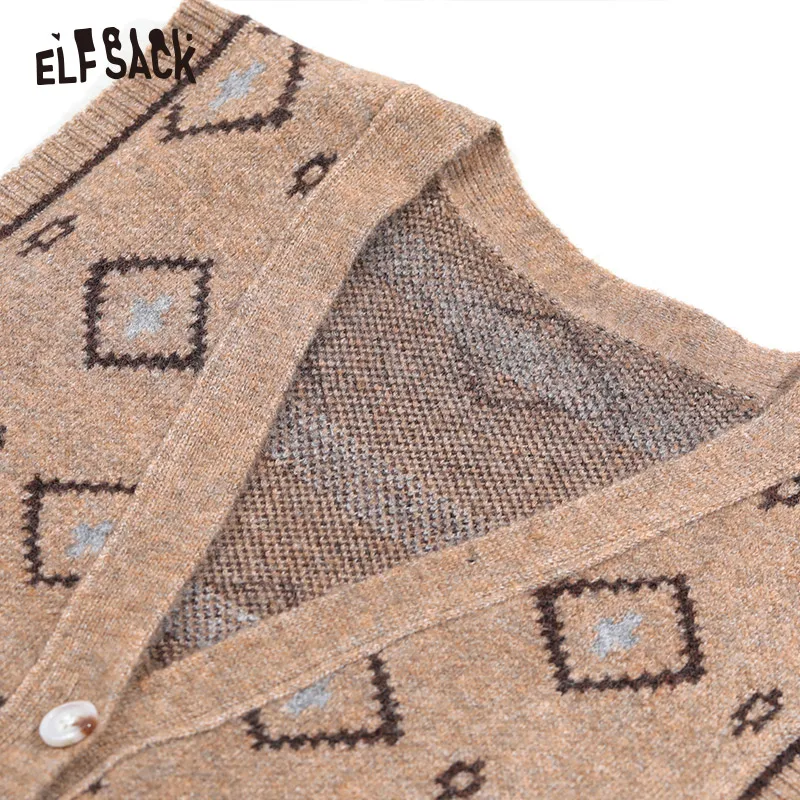 Женский Повседневный свитер ELFSACK Черный винтажный кардиган цвета хаки с узором