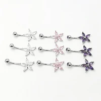 925 sterling silver purple pink white zircon flower piercing navel decorations belly button rings body jewelry women gift