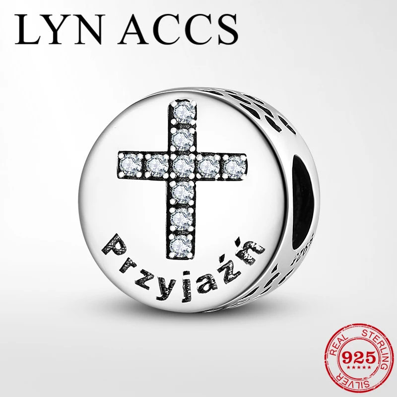 Подлинное 925 пробы серебро Библейский добродетель дружба блестящие CZ Бусины