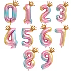 32-дюймовые градиентные алюминиевые пленочные шары с золотой короной, гелиевые воздушные шары с цифрами на день рождения ребенка, украшение для детского дня рождения