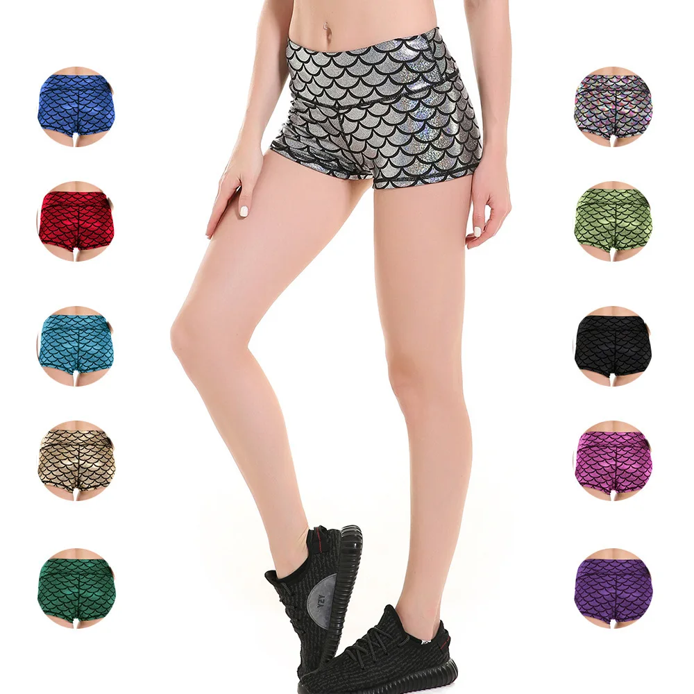 

[You're My Secret] Oversizes 3D Fish Scales Shorts Mid Waist Fitness Push Up Bottom Workout Colorful Mermaid Fashion Hot Short