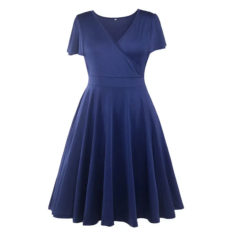 

Elegant Satin Short Sleeve V Neck Cocktail Dress 2020 4XL 5XL Plus Size Office Dresses For Women Ladies Tunic Work Wear Clothes