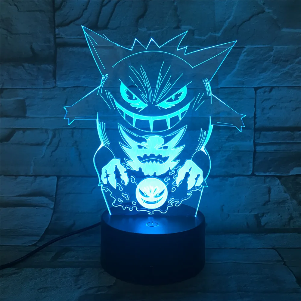 Pokemon Gengar Cartoon 3D Night Lights Set Pocket Monster Lighting Colorful Kids Xmas Gift Visual Lampara Decoration Lamp