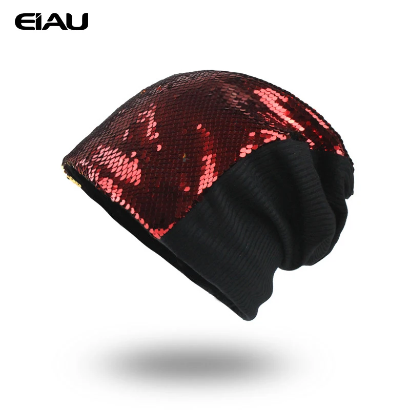 Женские вязаные шапочки с блестками модные женские блестящие теплые шапки