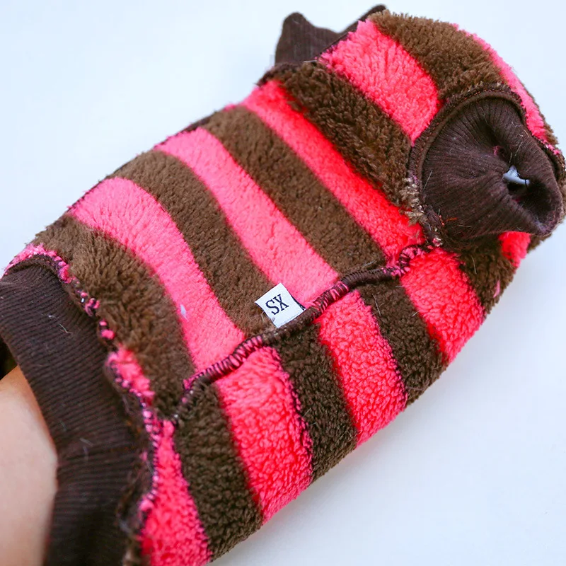 

Pet dog puppy cat autumn and winter new warm clothes cat bottoming shirt rose red brown striped plush cat cat clothing apparel