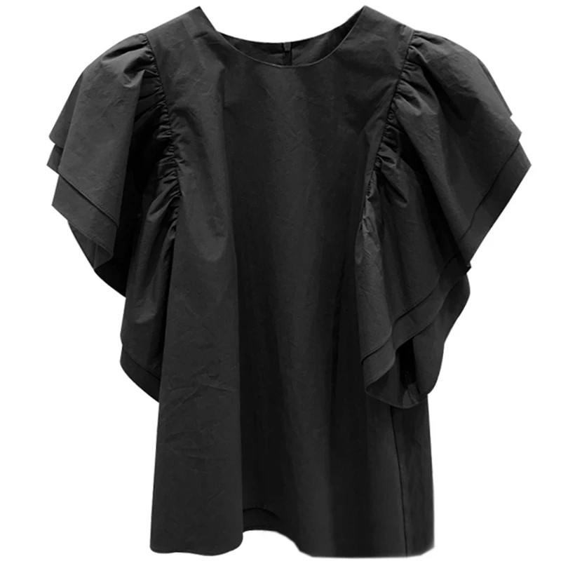 

Ruffle short sleeve T-shirt women's summer T-shirt versatile 2021 new shirt shows thin Korean sweet temperament top