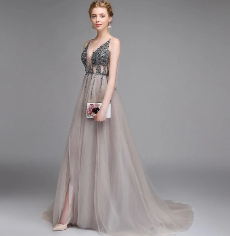 Лидер продаж 2021 вечернее платье А силуэта с глубоким V образным вырезом и