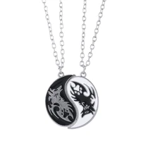 2 pcs black and white zinc alloy yin yang wolf metal pendant necklace women men couple friends necklace jewelry accessories