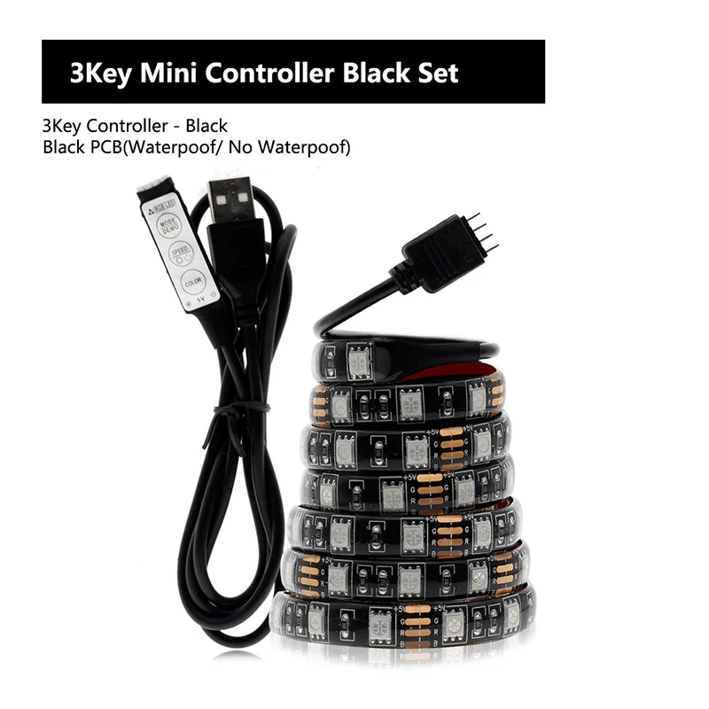 USB Светодиодная лента 5050 RGB сменная цветная гибкая светодиодная лента для самостоятельной сборки Водонепроницаемая не Водонепроницаемая 0,5 м 1 м 2 м с USB контроллером - Испускаемый цвет: Black Mini 3Keys