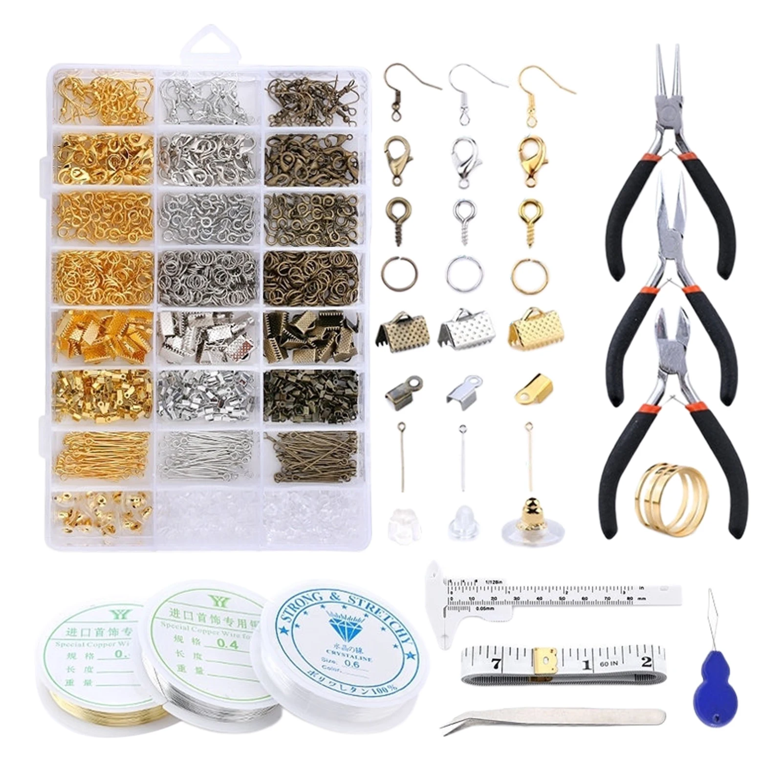 

Earring Hooks Jump Rings Jewelry Making Piercing Repair Tools with Tweezers, Pliers, Needle Threaders, Ribbon Ends, Eye Pins
