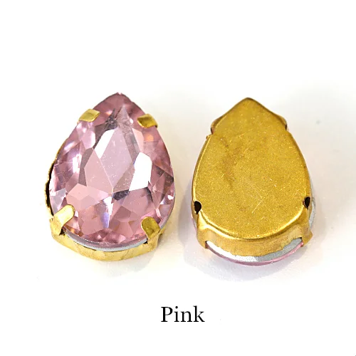 Pink Teadrop стеклянные стразы для шитья страз с золотыми каплевидными каплями, много цветов, стразы для пришивания, свадебные украшения E7068 - Цвет: Pink