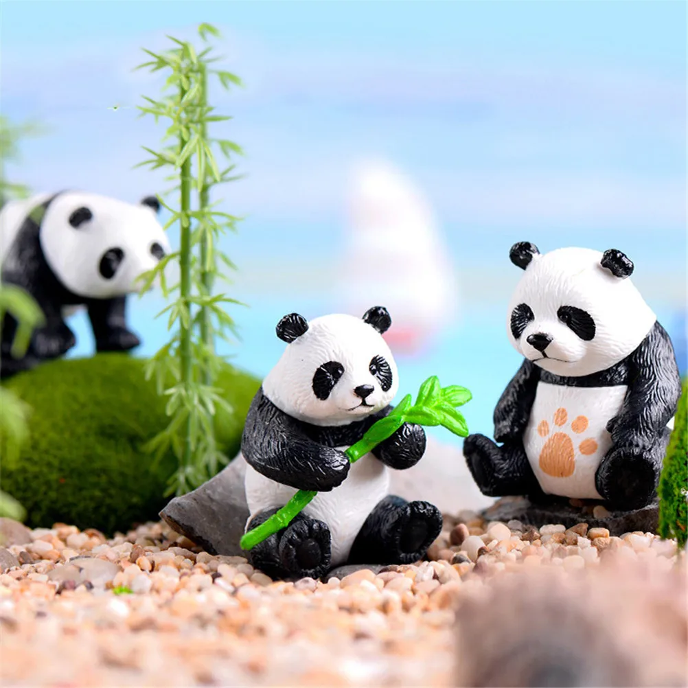 

New 4pcs Kawaii Panda Moss Micro Landscape Resin Funny Panda Babies Ornament Fairy Garden Miniature Terrarium Figurine Decor