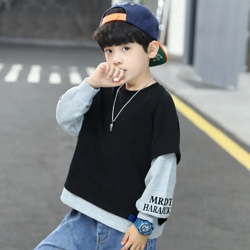 

2021 Spring and Autumn New Boys Hooded Sweater Baby Western Style Hooded Patchwork Shirt toddler clothes