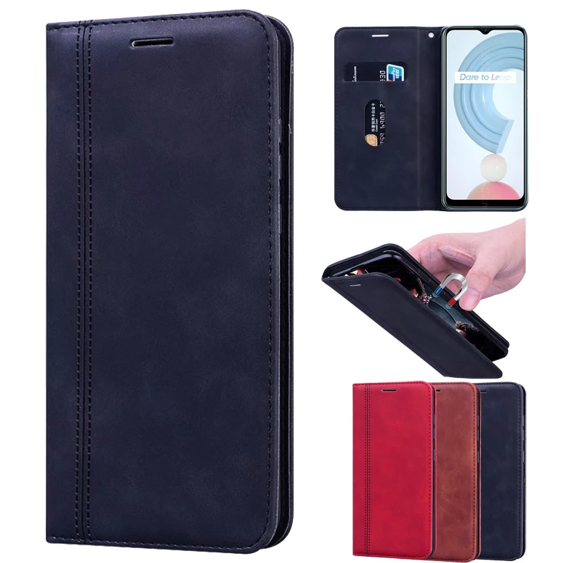

Phone Magnet Case For REALME C21 Protective Flip Cover PU Leather Case REALME C21 Protector Shell Wallet Funda Capa Bag