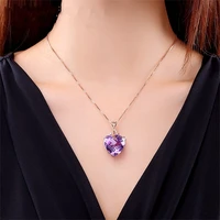 charming korean fashion women heart shaped amethyst pendant necklace for women girls exquisite sweet romantic chain jewelry gift