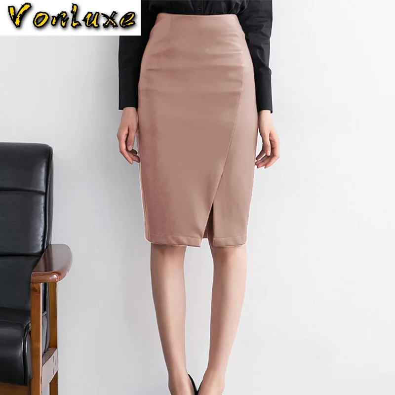 Юбка из искусственной кожи для женщин 2020 Новая мода миди с высокой талией