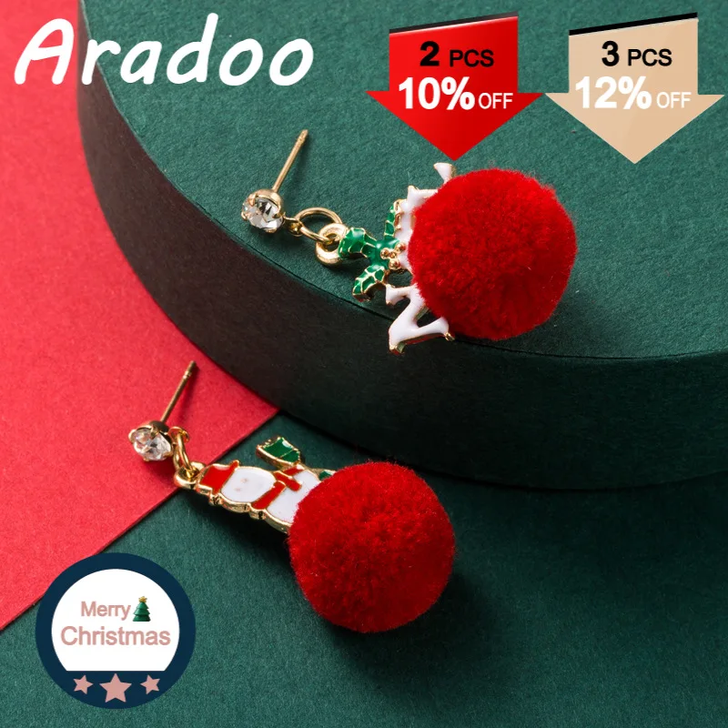 

Christmas2020 Christmas series alloy drip oil Santa hair ball earrings