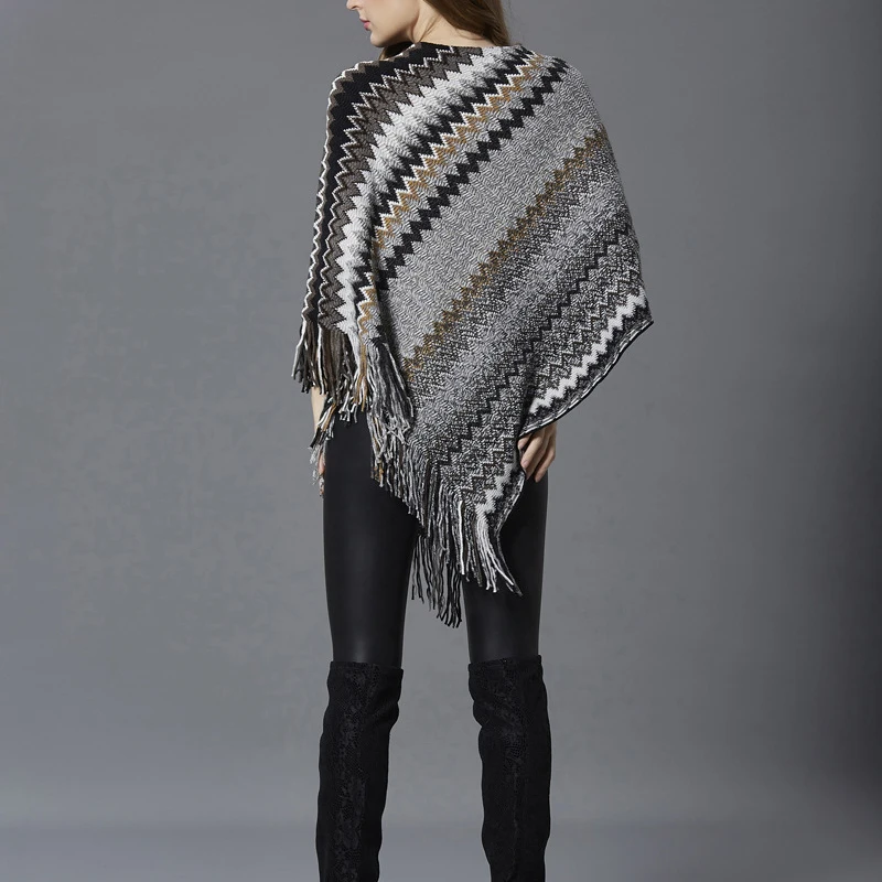 2019 Wavy Striped Cloak Coat for Women Casual Loose Batwing Sleeve Short Capes Knit Ponchos Sweater Famale Spring Clothing YL419 |