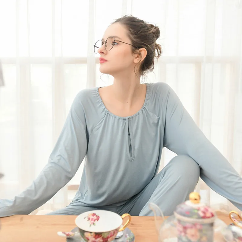 Пижама для беременных ночная рубашка с длинным рукавом + штаны 2 шт./компл. | Мать и